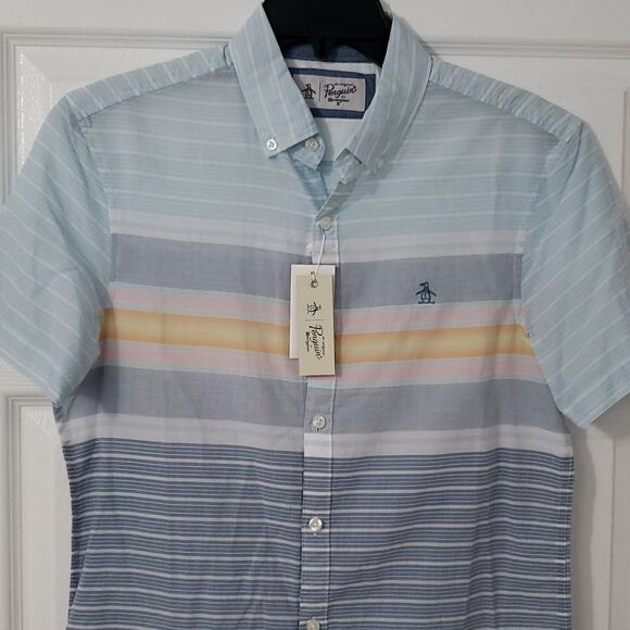 Original Penguin Blue Striped Casual Button Up Lightweight Shirt. Men's Small - Picture 1 of 10